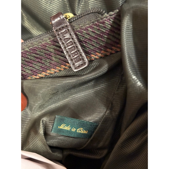 Vintage 90s Lauren Ralph Lauren Brown/Green Glen Plaid Tote Suede Trim - Picture 10 of 11